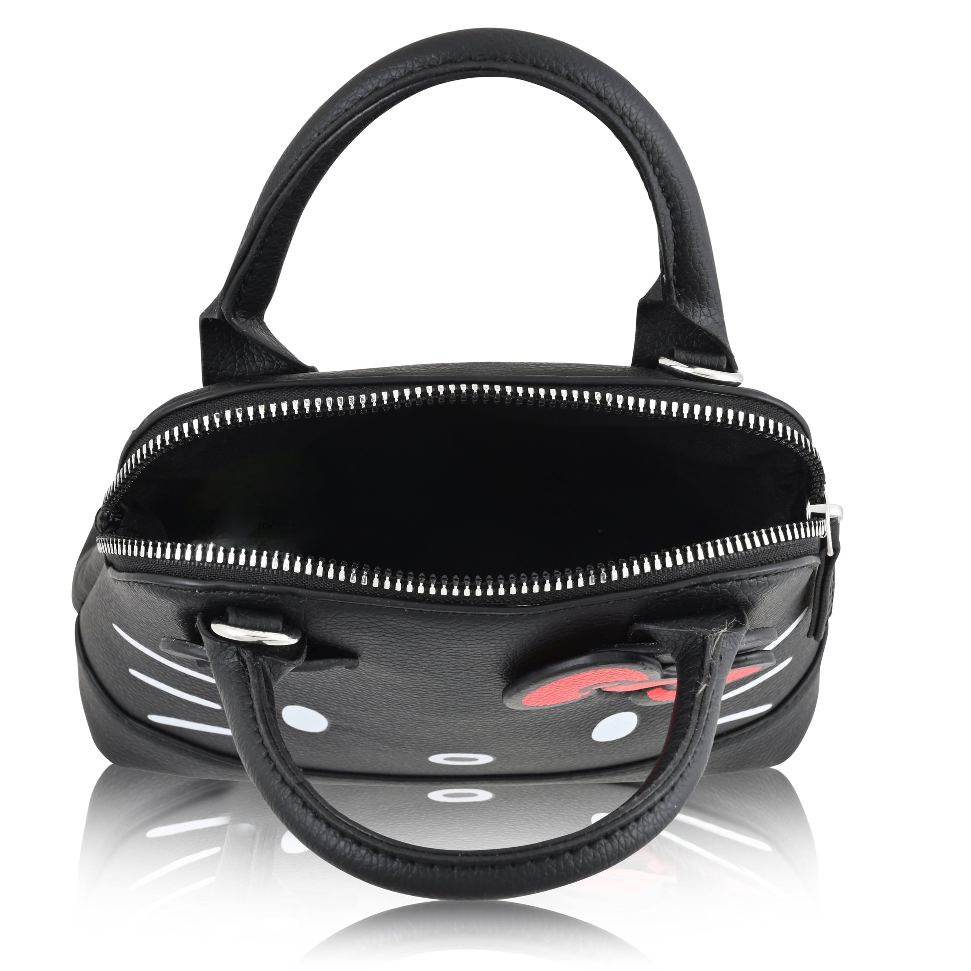 Hello kitty, Leather Solid Print Shoulder Crossbody Handbag, Black