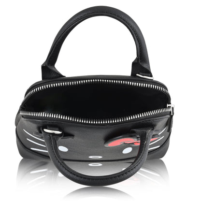 Hello kitty, Leather Solid Print Shoulder Crossbody Handbag, Black