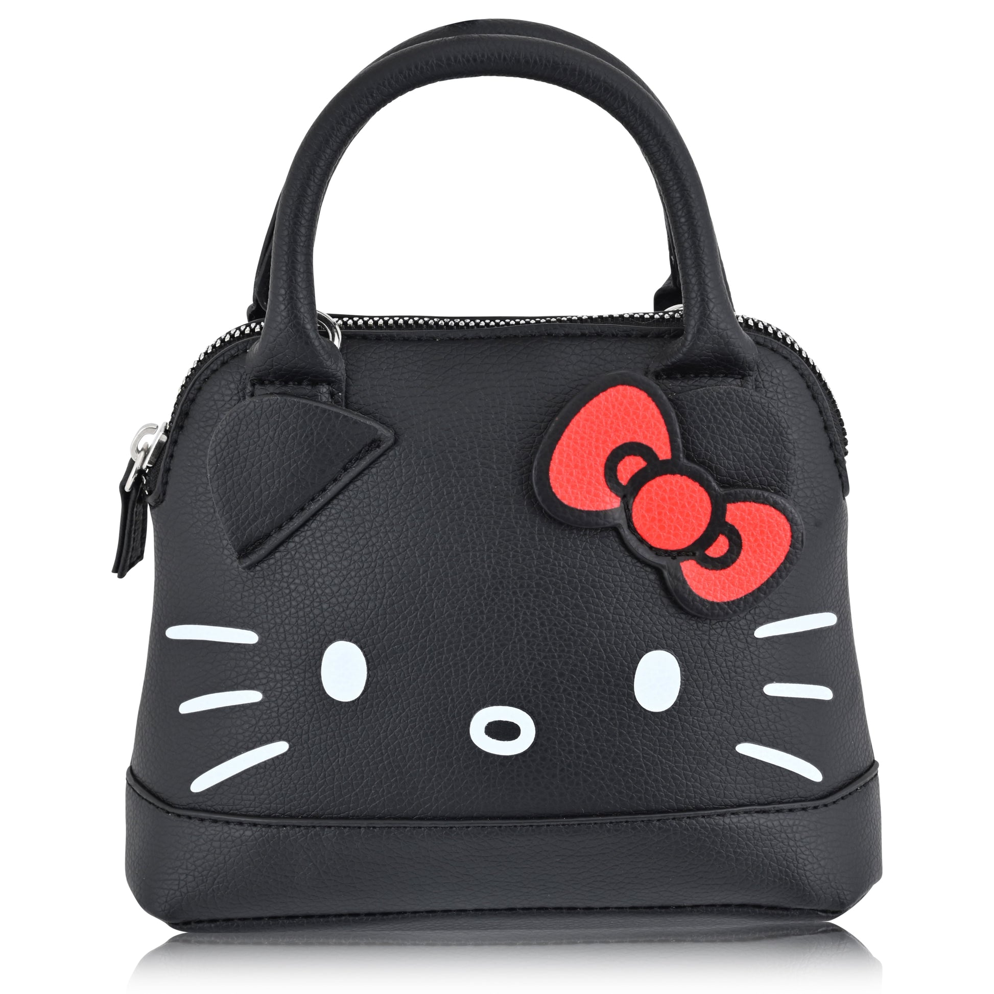 Hello kitty, Leather Solid Print Shoulder Crossbody Handbag, Black