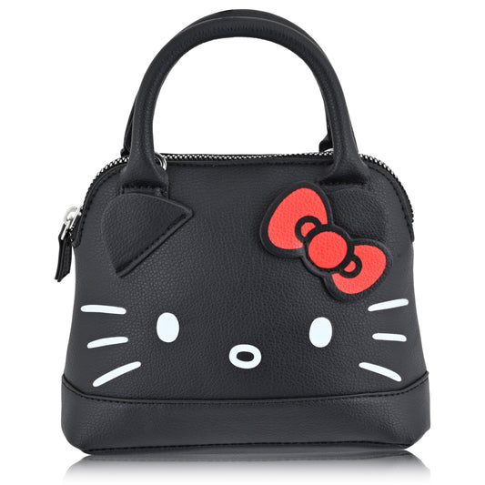 Hello kitty, Leather Solid Print Shoulder Crossbody Handbag, Black
