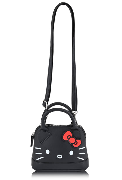 Hello kitty, Leather Solid Print Shoulder Crossbody Handbag, Black