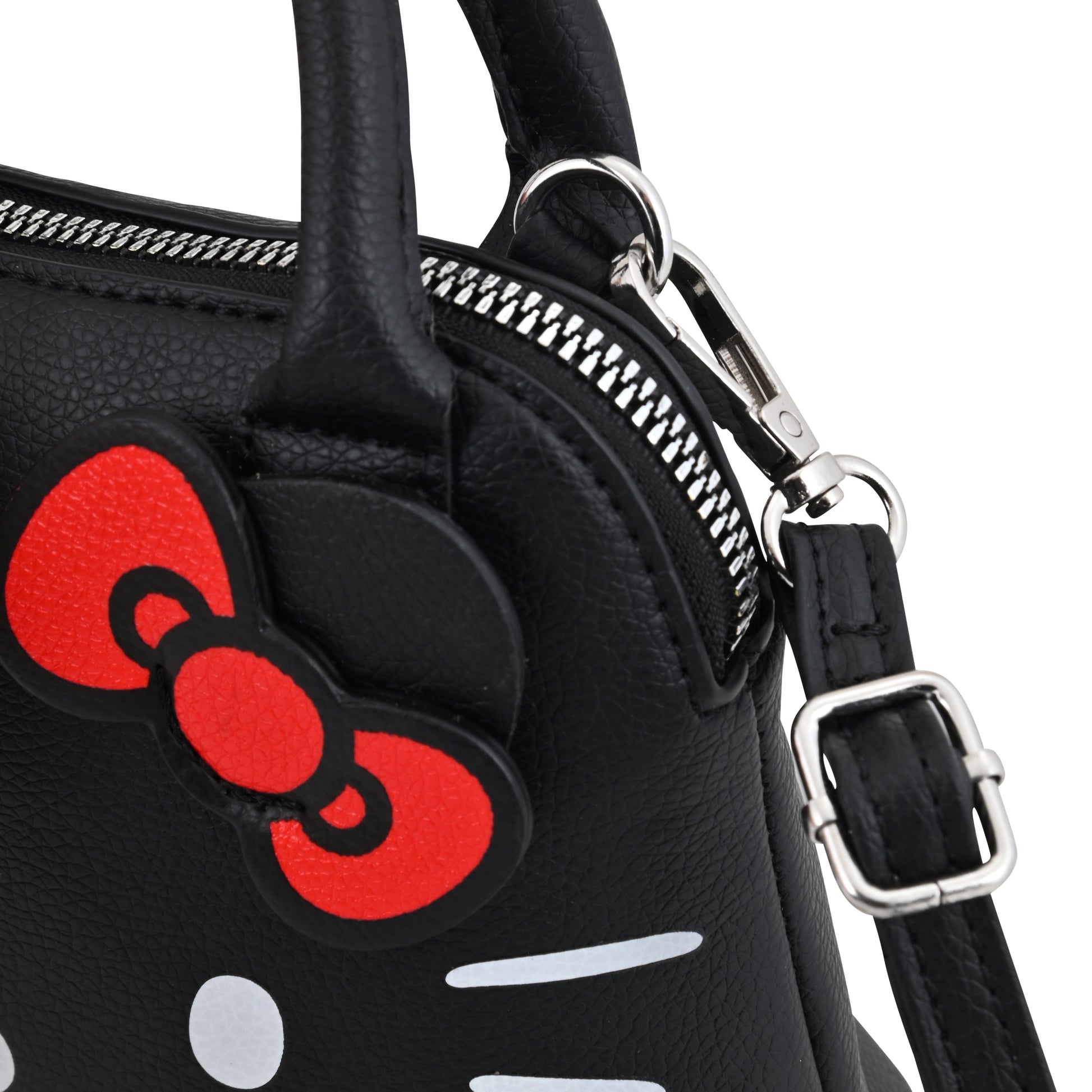 Hello kitty, Leather Solid Print Shoulder Crossbody Handbag, Black